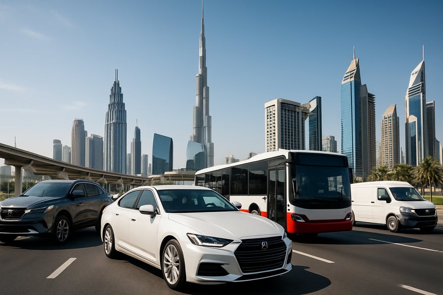 Modern road travel vehicles in Dubai