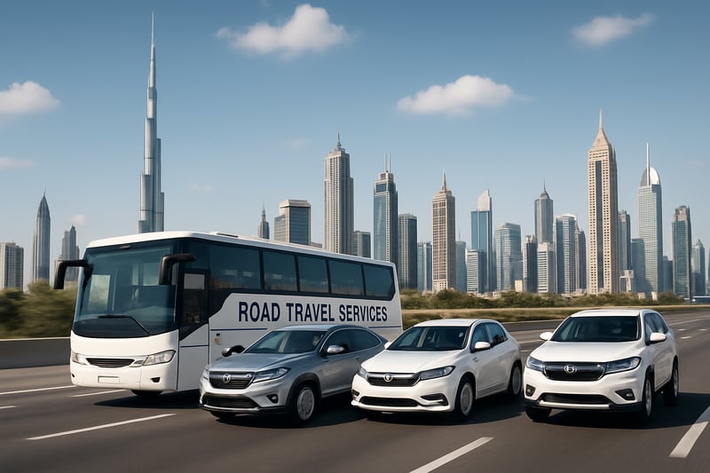 Modern vehicles on Dubai roads highlighting road travel services