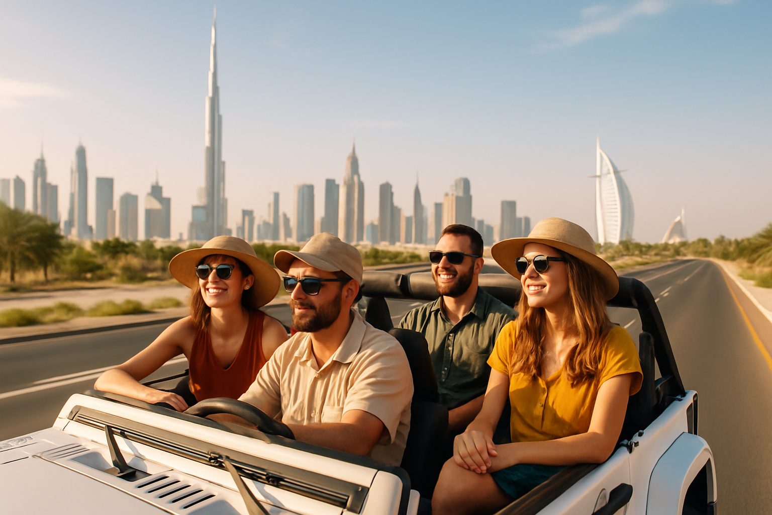 Tourists enjoying scenic road tours in Dubai